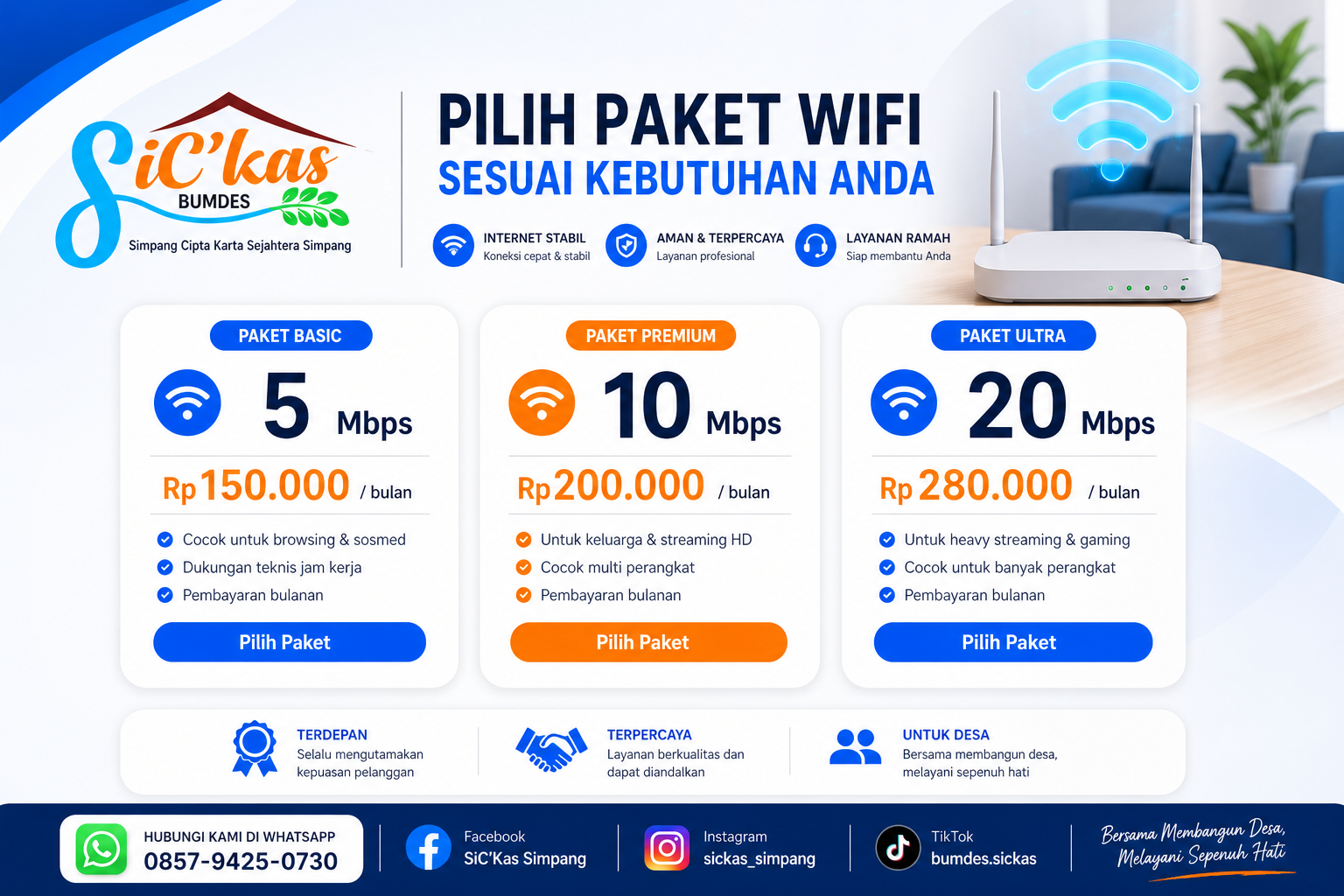 Promo paket layanan WiFi BUMDes SICKAS